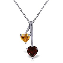 Galaxy Gold GG 14k White Gold 18&quot; Necklace with Citrine &amp; Garnet Hearts Pendant - £216.88 GBP