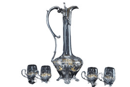 c1910 Art Nouveau 800 Silver Mounted cordial set - $451.44