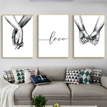Love and Hand in Hand Wall Art Canvas Print Poster Simple Fashion Black and Whit - £25.57 GBP