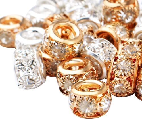 4 Spacer Beads Rhinestone Spacers Clear Crystal AB Silver Gold Mix 8mm F... - $7.01