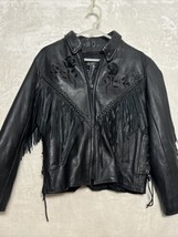 A-1 Women’s Leather Motorcycle Jacket Size L Roses with Fringe - $174.87