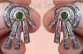 Victorian 1.51ct Rose Cut Diamond Emerald Women’s Earrings Christmas Wed... - £498.85 GBP