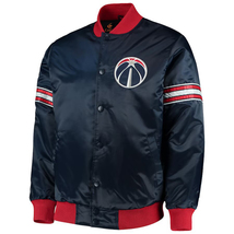 NBA Washington Wizards Navy Blue Red Satin Letterman Varsity Baseball Jacket - £111.07 GBP