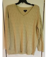 Womens Plus 22/24 Avenue Tan/Metallic Gold Thread V-Neck Knit Sweater - €16,14 EUR