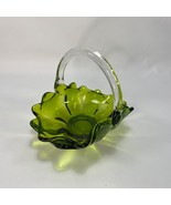Vintage Green Glass Candy Nut Dish Bowl Clear Top Handle - £17.02 GBP