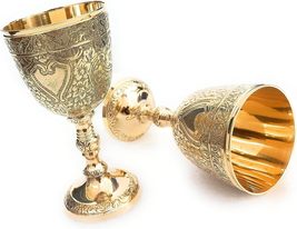 Vintage Chalice Medieval Goblet | 1x Solid Brass 6&quot; Royal Wine Glass Cups 7oz -  - £26.19 GBP