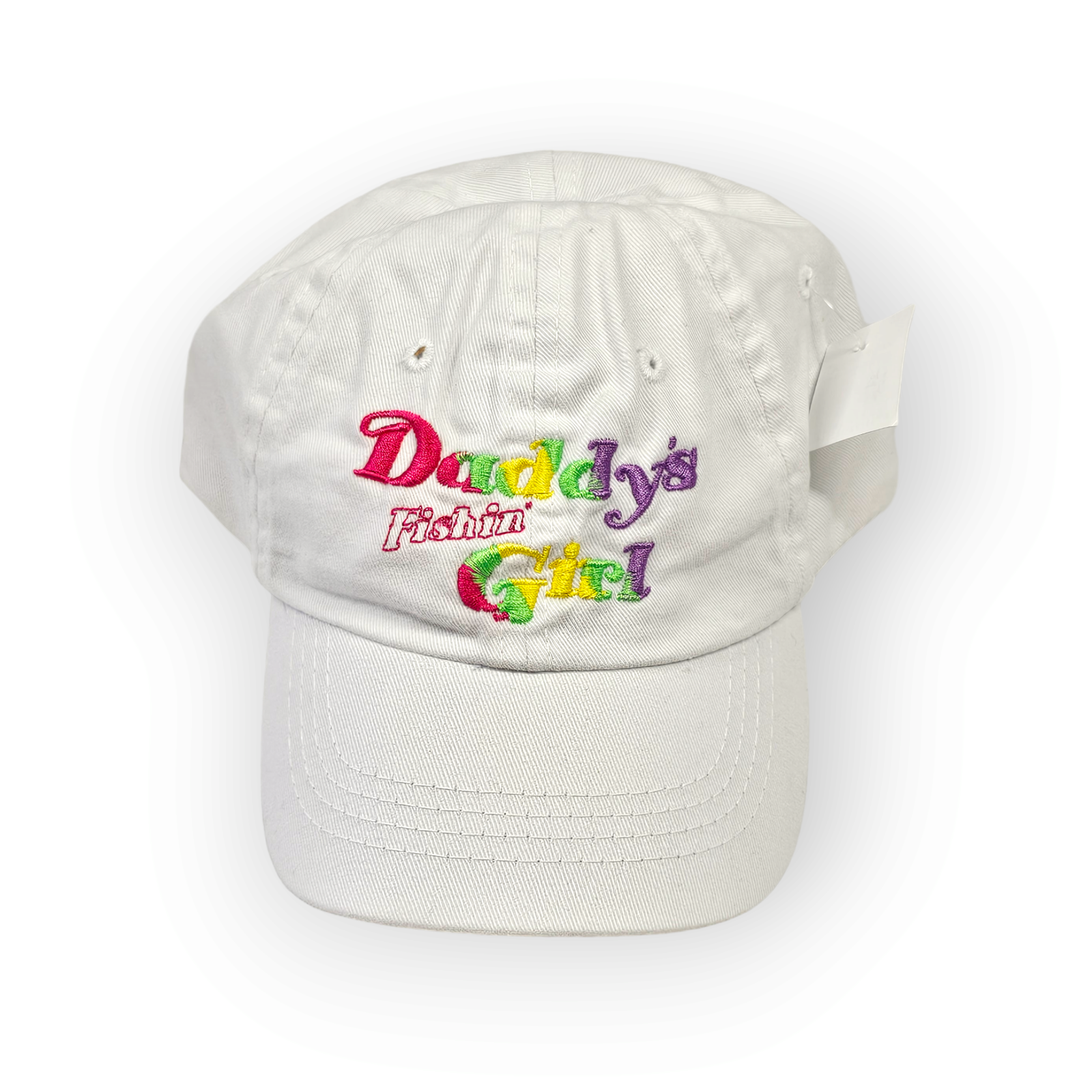 Primary image for Daddys Fishin Girl Toddler Size Ball Cap Hat White Rainbow Embroidery Adjustable