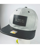 Boss Metal Logo Cap Trucker Hat Leather Brim Grey Herringbone Tweed Base... - £71.71 GBP