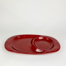 Longaberger Pottery Woven Traditions Oval Divided Snack Soup Tray Paprika Red - $44.55