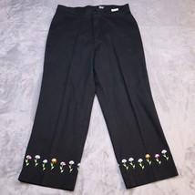 David Paul Pants Women 12 Black Casual Outdoors Preppy Cropped Floral Trim - $17.25