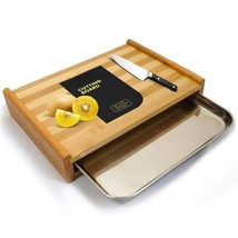 chopping board wood with sliding tray steel drawer, cutting board non slip - $52.72+