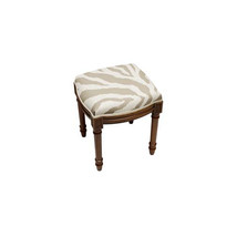 123 Creations Taupe Zebra Stripe Upholstered Wooden Vanity Stool Wood Stain - $236.92