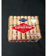 NOS Vintage Diamond Wooden Round Laundry Clothespins Clothes Pins USA 24... - $18.90 CAD