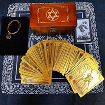 Universal Waite Gold Foil Tarot Deck + Wooden Box, Tablecloth, Pouch And Amulet - £36.41 GBP