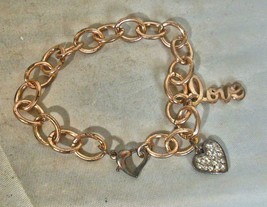 Vintage Chunky  Chain Charm Bracelet &quot;LOVE&quot; Sparkly Heart - £11.05 GBP