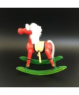 Vintage Small Wood Rocking Horse Toy w/ Fur Leather Christmas Decor Folk... - £21.32 GBP