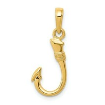 NEW 14 k Yellow Gold Fish Hook Pendant Charm REAL SOLID 14 k Gold .88 g - £120.62 GBP