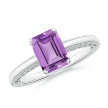 ANGARA Natural Amethyst Solitaire Ring with Milgrain in Silver (Size-8x6mm) - $331.55+