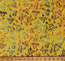 Cotton Batik Mexican Sombreros Maracas Music Fabric Print by the Yard D301.58 - £10.85 GBP