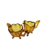 Vintage MCM Amber Pressed Glass Creamer and Open Sugar Bowl Footed - $24.70