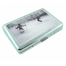 Vintage Skiing D27 Silver Metal Cigarette Case RFID Protection Wallet Winter Ski - $16.78