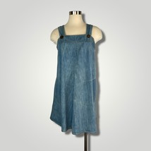 Vintage Handmade Denim Dress Blue Jumper Swing 1970s Mini Medium Apron E - £34.11 GBP