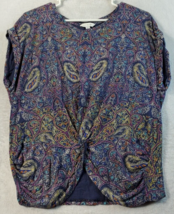 Lucky Brand Blouse Top Womens Small Multi Paisley Cotton Short Sleeve Round Neck - £11.85 GBP
