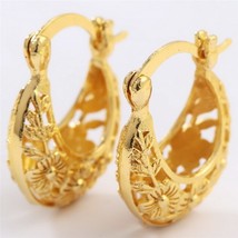 Classic Yellow Gold Color Metal Hoop Earrings For Women Exaggerated Hollow Large - £10.50 GBP