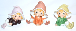 Vtg Homco Pixie Elves Fairy 3 pc set #5213 MCM Orange Brown Green Whimsical - £14.48 GBP