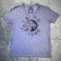 Express Size L  T-Shirt V Neck Blue Embroidered Front Logo - $17.88
