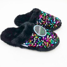 Snoozies Women&#39;s Multicolor Sequin Glam Slide Slippers Med 7/8 Non Skid Soles - £11.73 GBP
