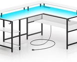 Computer Desk L Shaped 59.4&quot; With Led Lights And Power Outlets, Reversib... - $203.99