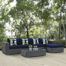 Summon 5 Piece Outdoor Patio Sunbrella Sectional Set Canvas Navy EEI-2395-GRY-NA - £2,645.23 GBP