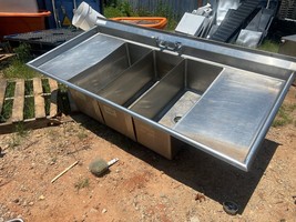 Commercial 3 Compartment Kitchen 81&quot; x 32&quot; Stainless Steel Sink Broke Le... - $475.00