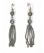 Silver Tone &amp; Iridescent Bead Dangle Drop Earrings Fringe Tassel - £8.62 GBP