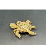 Vintage Monet&#39;s Turtle Brooch Pin Green Rhinestone Eyes Gold tone signed - $12.99