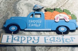 Easter Hanging Glitter Wooden Rustic Happy Easter Blue Truck Bunny Wall ... - $12.52