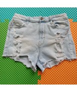 No Boundaries Jean Shorts Juniors 9 Blue Cut Off Mid Rise Ripped Raw Hem - $12.56