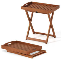 Outdoor Patio Solid Wood Tray Table with Removable Top No Assembly Requi... - $82.60