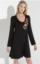 Karen Kane Black Floral Embroidered Long Sleeve Shift Flare Dress MEDIUM - £38.25 GBP