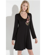 Karen Kane Black Floral Embroidered Long Sleeve Shift Flare Dress MEDIUM - £38.25 GBP