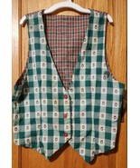 VTG Womens Vest Open Style Handmade Cotton Christmas Plaid Wreath Folk P... - $21.48 CAD