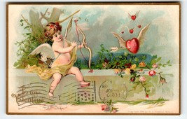 To My Valentine Postcard Cupid Angel Shoots Arrow At Winged Heart Postca... - £7.26 GBP