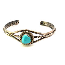 Vintage Sterling Silver Native American Natural Turquoise Stone Cuff Bracelet 6 - £75.42 GBP