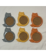 Vintage Fat Cat Coaster Set Cork &amp; Plastic 1983 Ges Line Multicolor 6 Qu... - €10,30 EUR