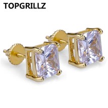 Hip Hop Bling Stud Earrings Gold/Silver Color Iced Out Micro Pave 8CZ Stone Lab  - £11.65 GBP