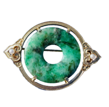 Earth mined Jade Art Deco Brooch Rare Exotic Antique Clip Solid 14k Gold... - £2,674.89 GBP