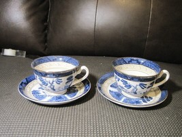 VTG Real Old Willow Occupied Japan Flow Blue Ironstone Cup &amp; Saucer. - £43.01 GBP