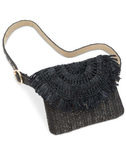 Primary image for allbrand365 designer Womens Straw Fringe Belt Bag Color Black Size Medium