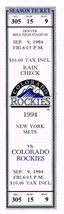 1994 Mets @ Rockies Full Unused Phantom Ticket September 9th Strike Year - £7.69 GBP